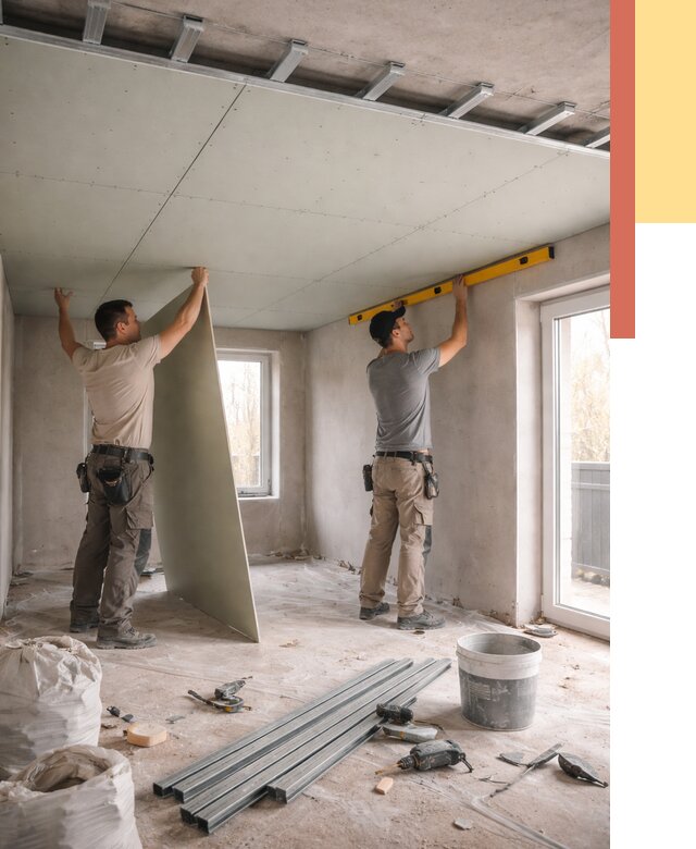 Одноуровневый потолок из гипсокартона в Карталах от 782 руб. — монтаж под ключ | ОТДЕЛОЧНИК-Крт