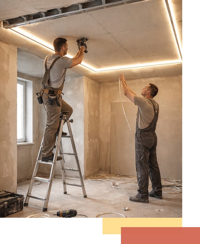 Потолок из гипсокартона с подсветкой в Карталах