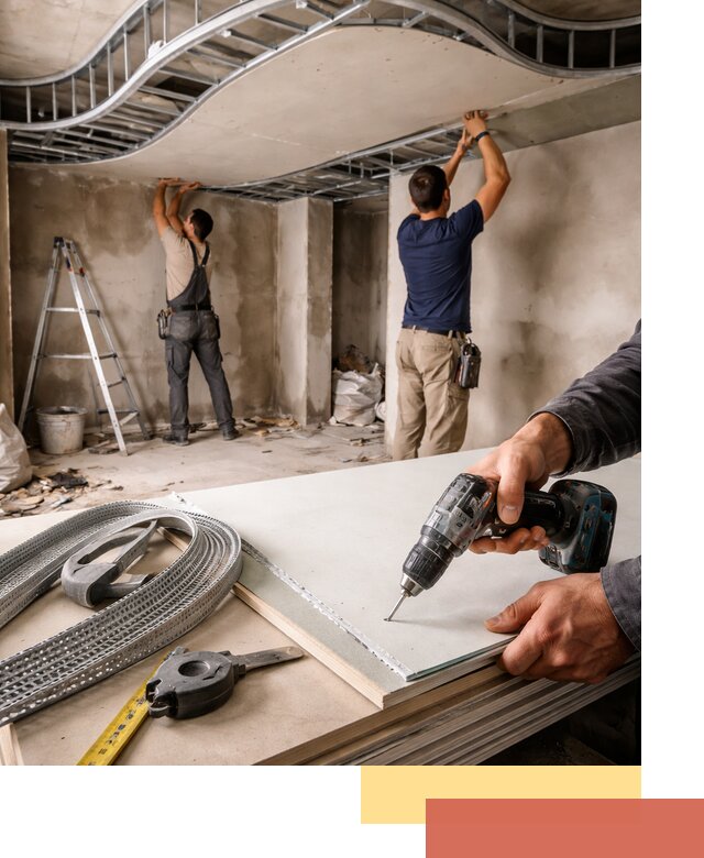 Криволинейный потолок из гипсокартона в Карталах — монтаж и отделка