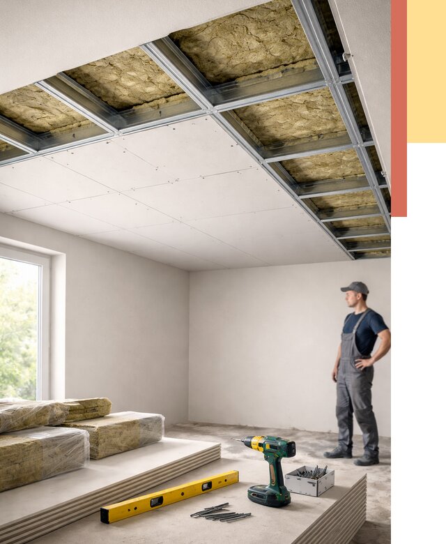 Звукоизоляция потолка ГКЛ в Карталах от 991 руб. — монтаж под ключ | ОТДЕЛОЧНИК-Крт