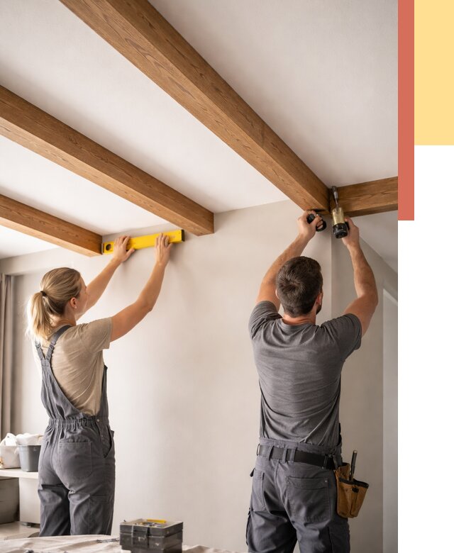 Монтаж декоративных балок на потолок в Карталах от 4381 руб. — ОТДЕЛОЧНИК-Крт