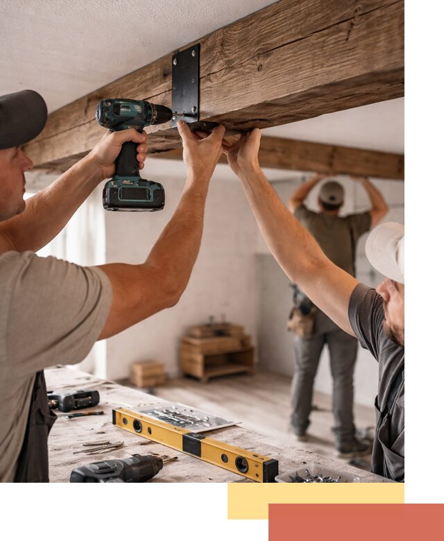 Монтаж декоративных потолочных балок в Карталах